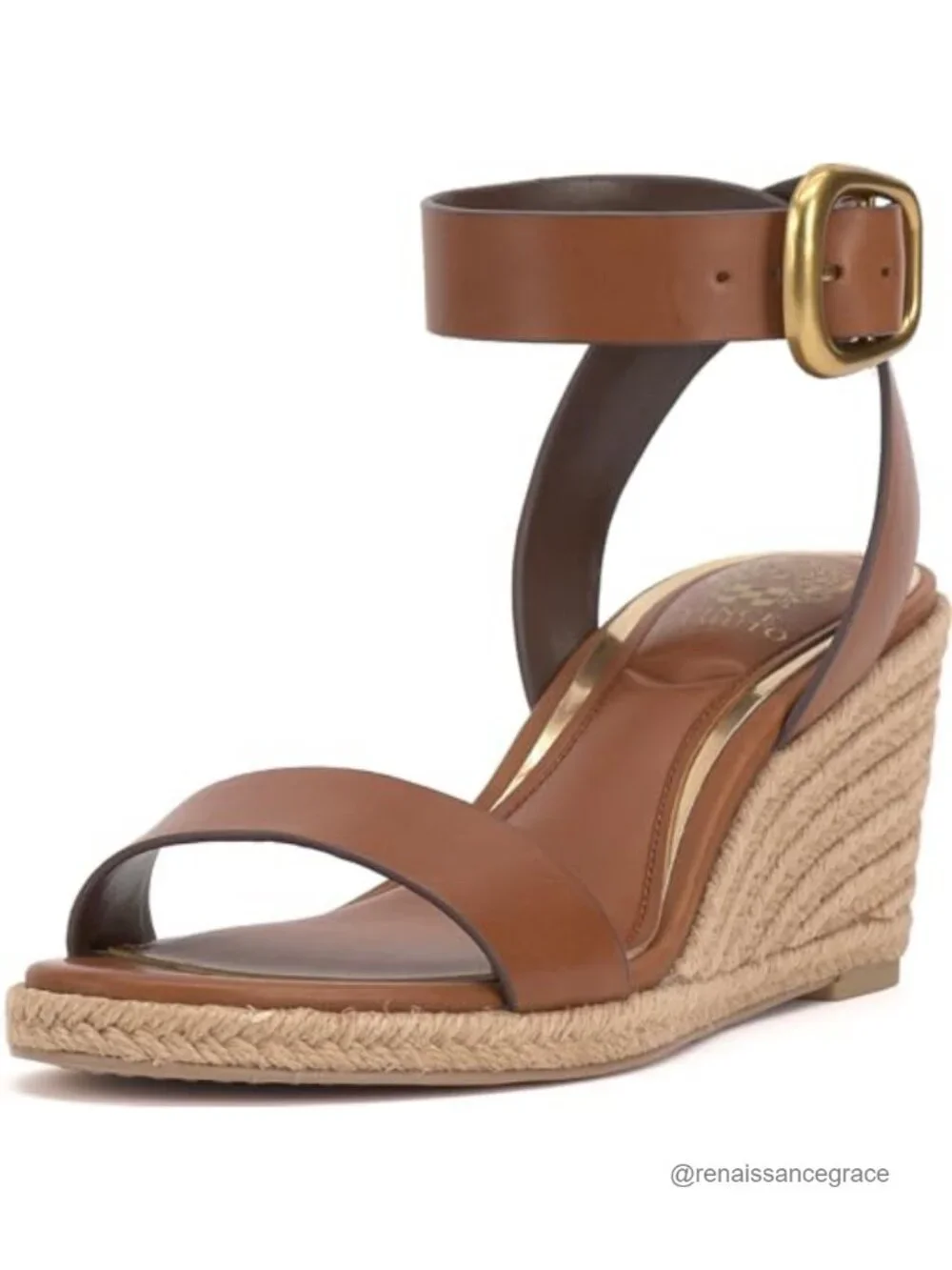 Leather Ankle Strap Espadrille Wedge Sandals Open Toe